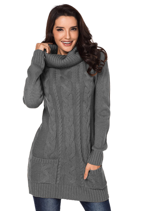 Cowl Neck Cable Knit Sweater Dress